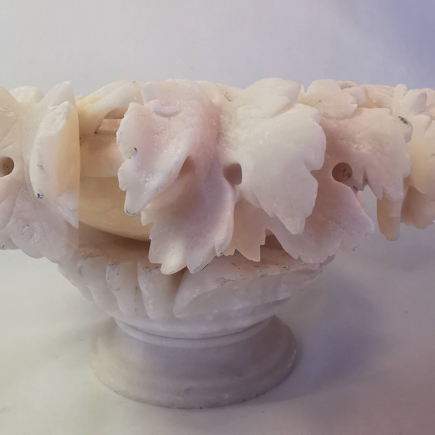 Old alabaster bird drinker centerpiece cup