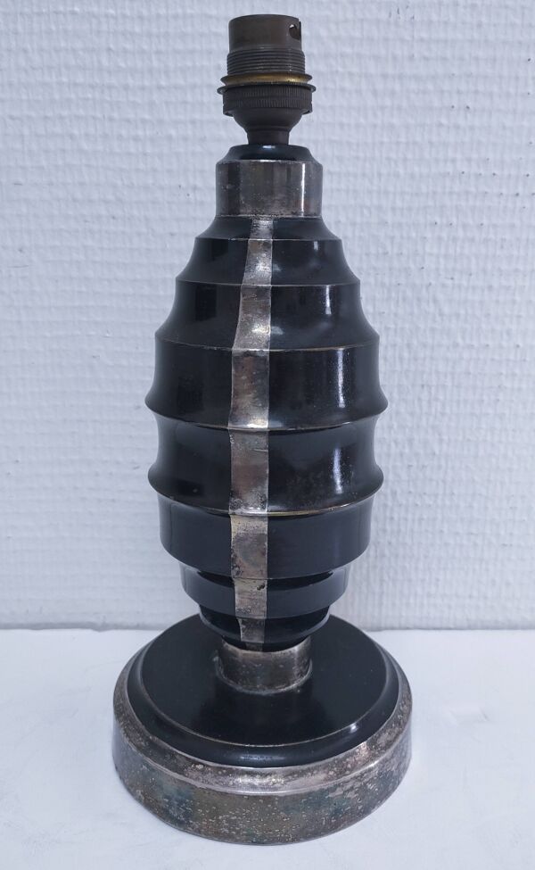 Pied de lampe Art Déco métal patine noir et argent