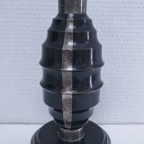 Art Deco metal lamp base with black and silver patina