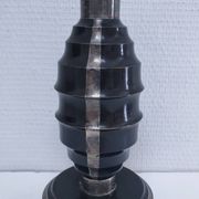 Art Deco metal lamp base with black and silver patina