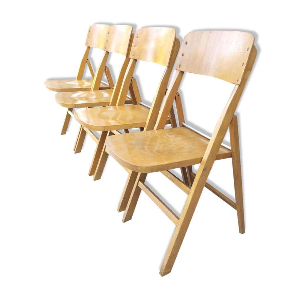 Quatre chaises Stella pliantes bois années 60 | Selency