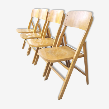 Quatre chaises Stella pliantes bois années 60