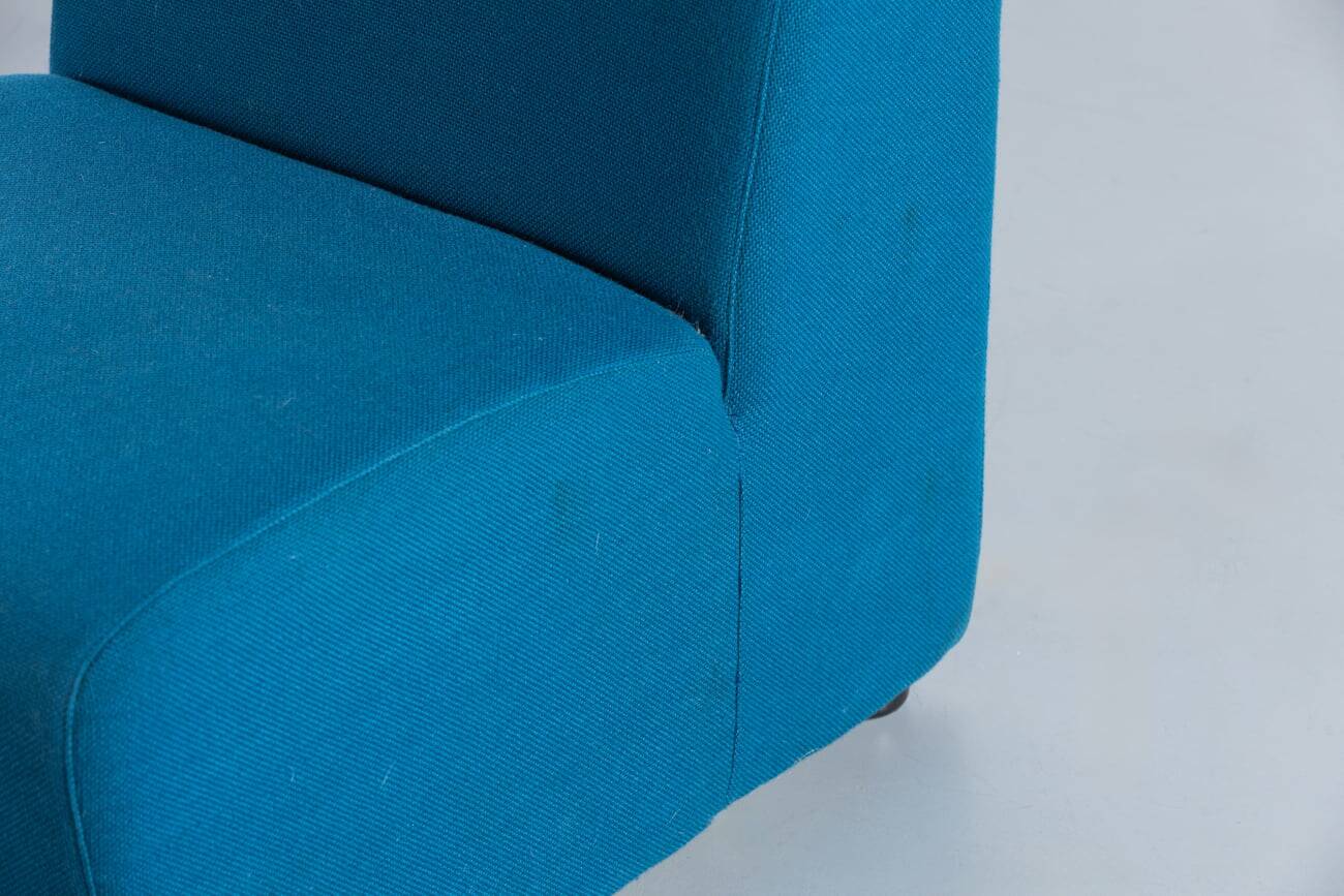Vintage blue fabric armchair with ottoman, Italy, 1970s