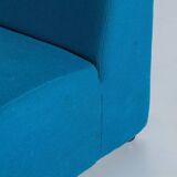 Vintage blue fabric armchair with ottoman, Italy, 1970s