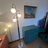 Chrome tripod floor lamp with vintage balls