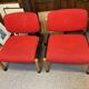 PAIR OF VINTAGE DESIGN ARMCHAIRS FROM THE 80S IN RED AND LIGHT BROS FABRIC