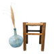 Square stool in wood and straw