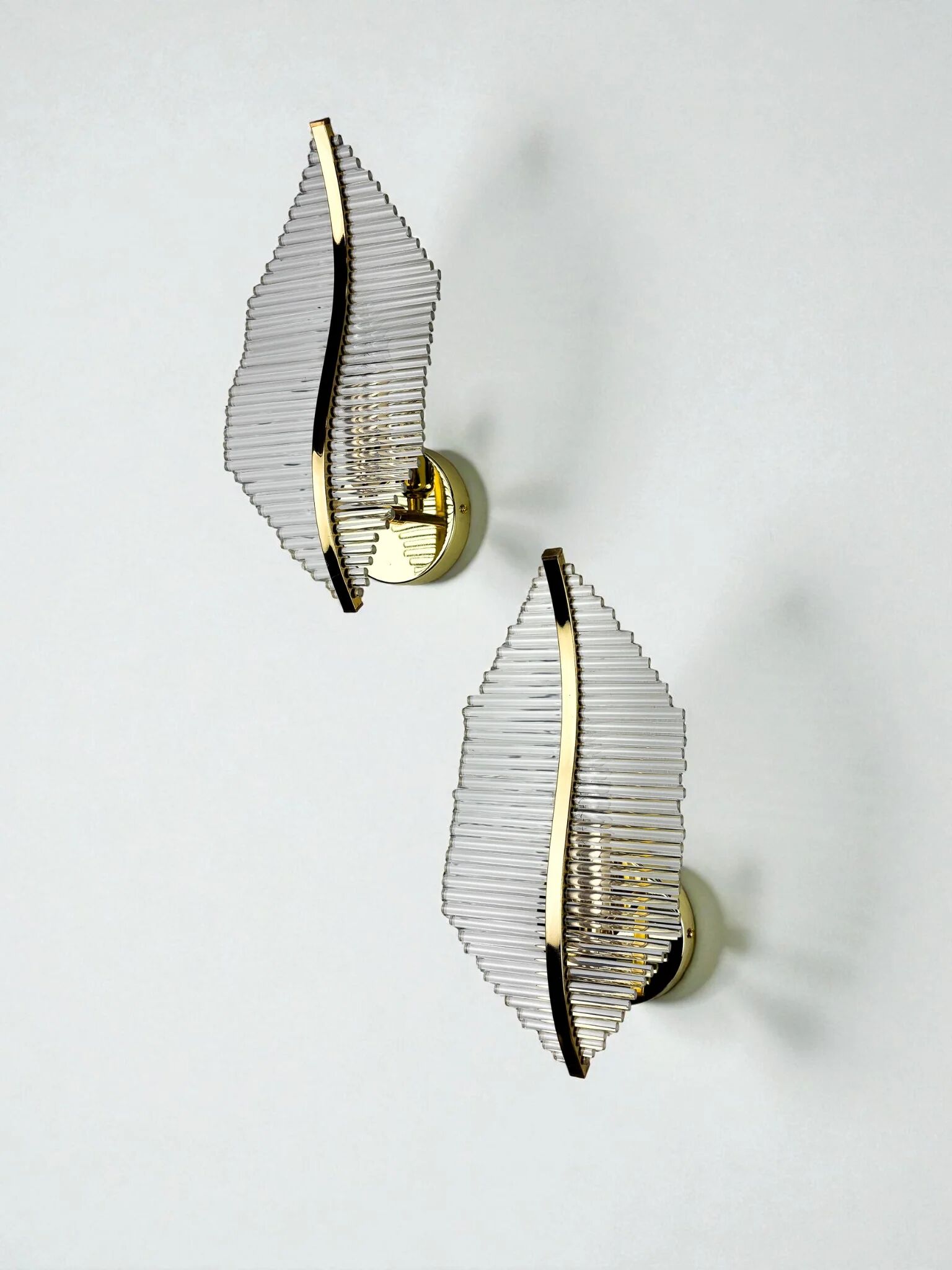 Pair of Venini floral wall sconces, gilt brass & Murano tubular glass, Italy, 1970s