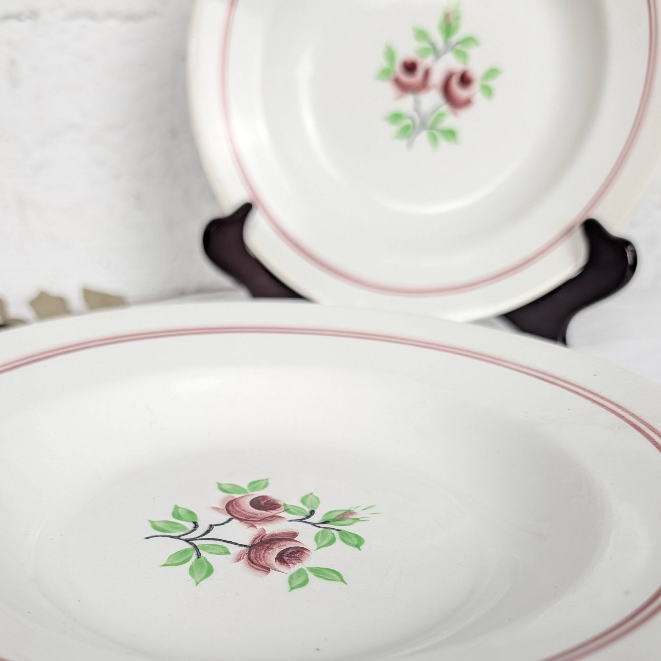 5 assiettes creuses Moulin des Loups Orchies - Deux Roses