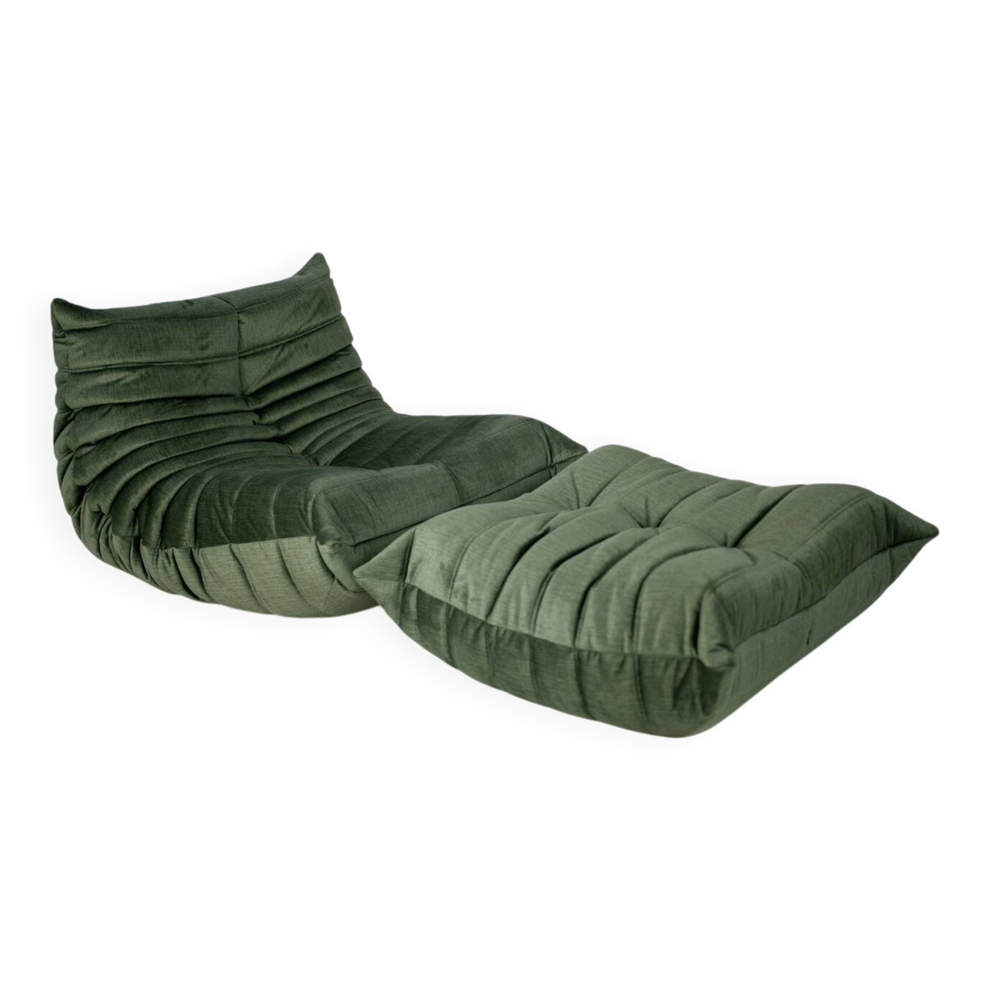 Togo set of armchair and pouf in moss velvet