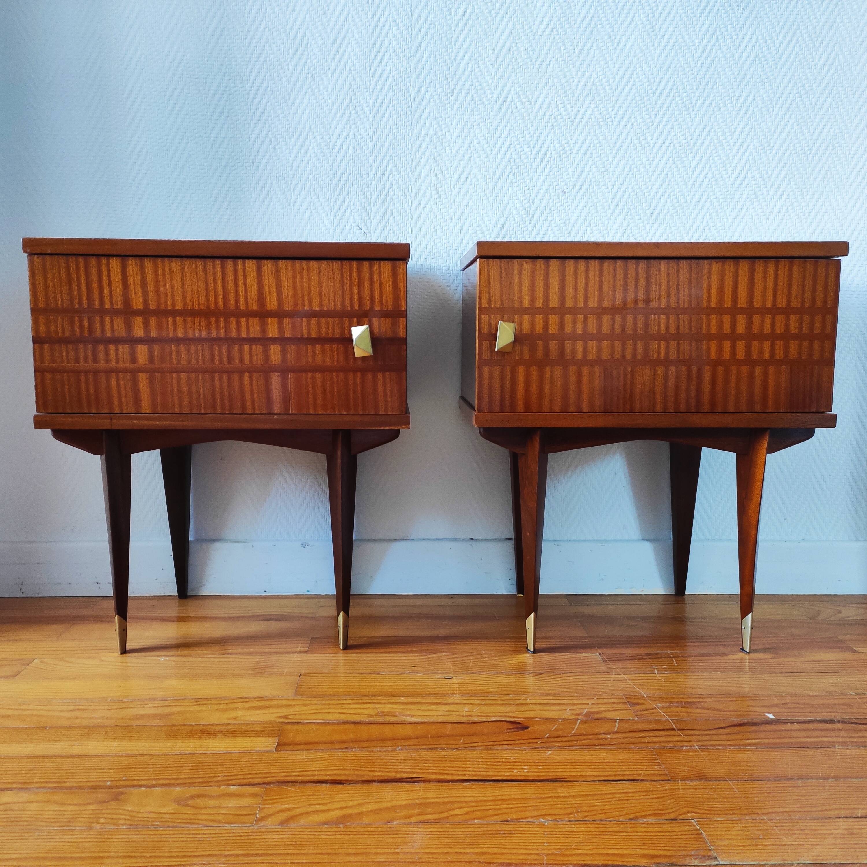 Pair of vintage Scandinavian design bedside tables from the 50s-60s.