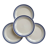 4 vintage dessert plates earthenware – double blue border bistro style