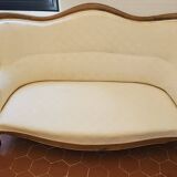 Louis Philippe Sofa in Walnut Wood with Ecru White Upholstery