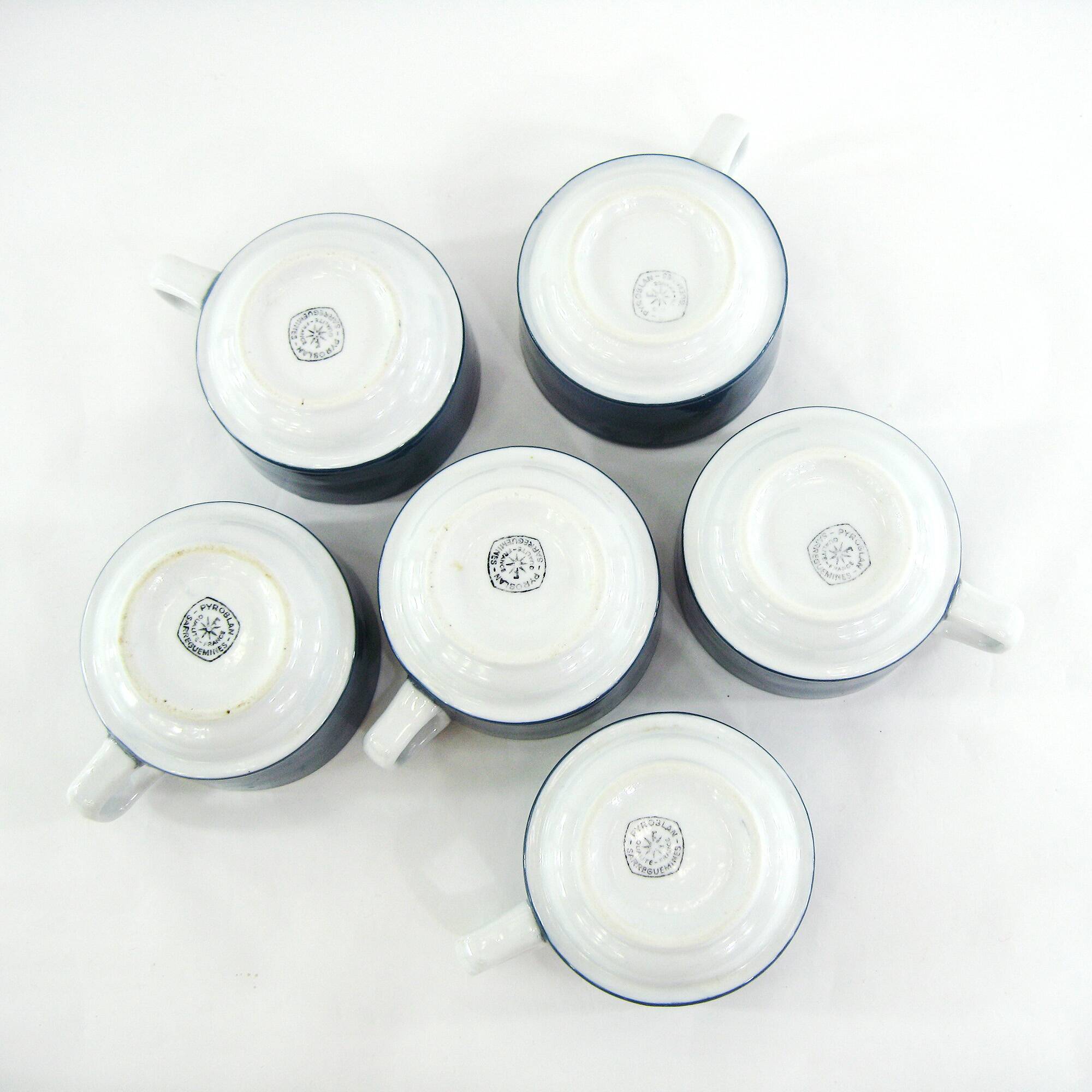 Blue porcelain coffee set - Pyroblan Sarreguemines France - vintage 80s