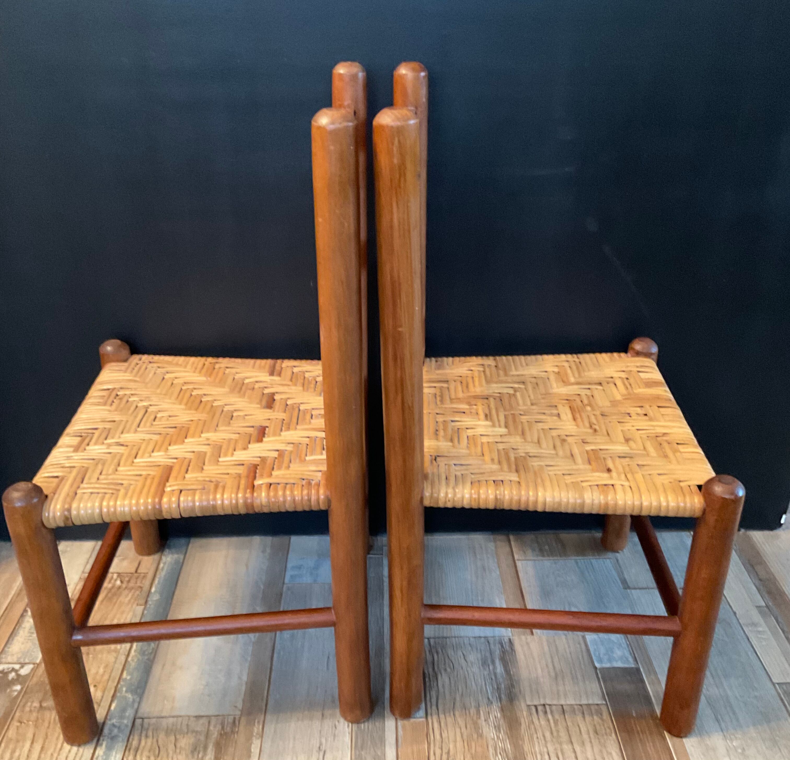 Paire de chaises enfant vintage en bois et rotin