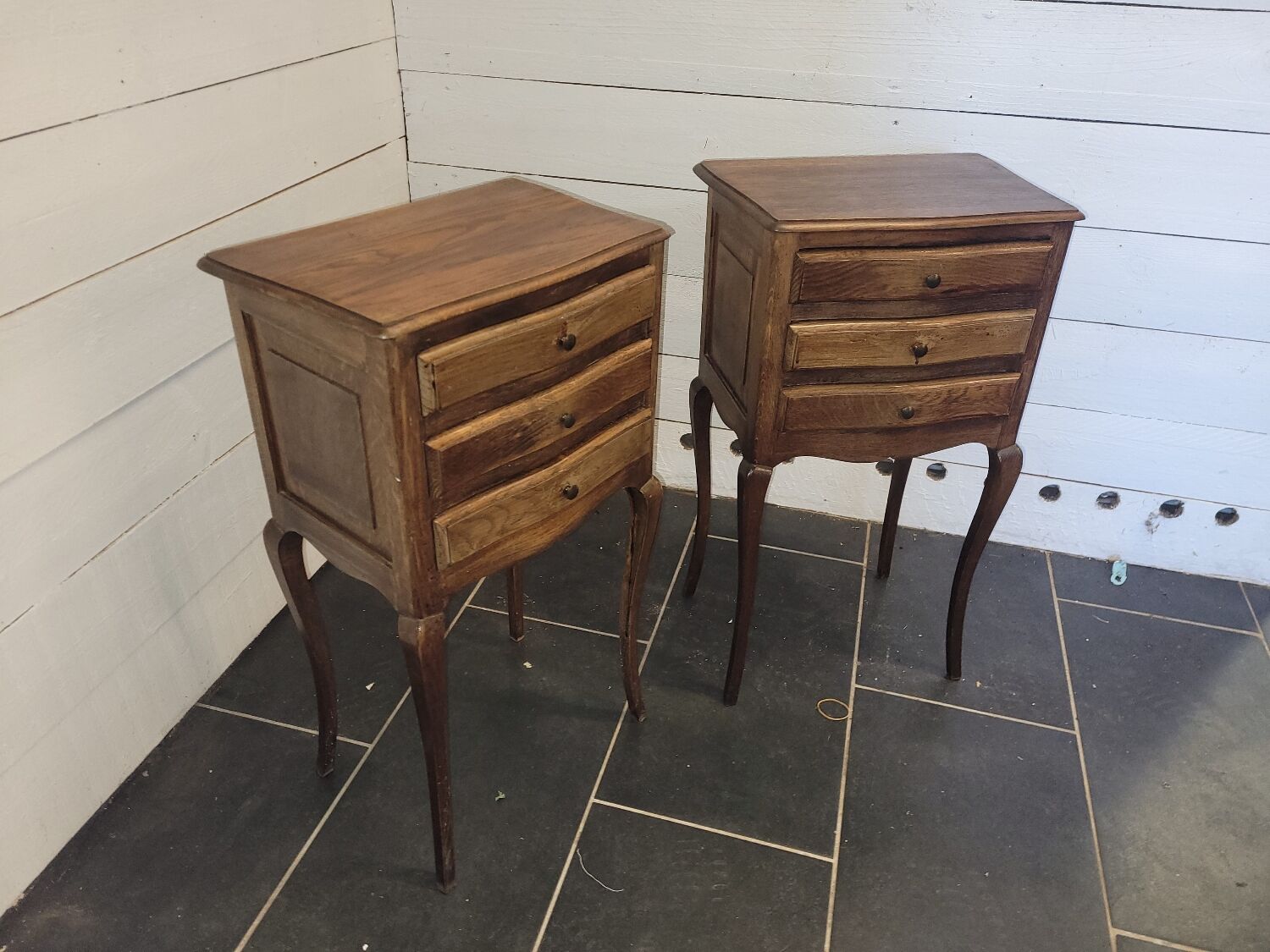 Pair of Louis XV style oak bedside tables