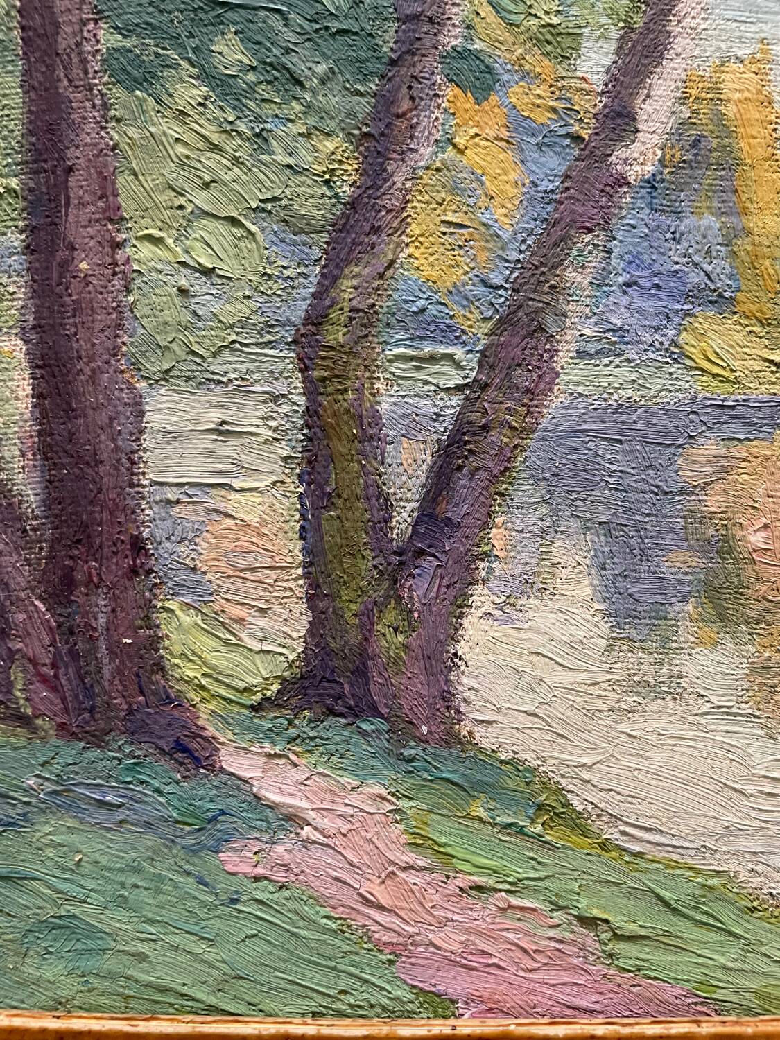 Antique painting, landscape study of reflections on water, 20th century