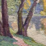 Antique painting, landscape study of reflections on water, 20th century