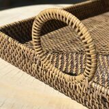 Rectangular Asian handmade basket with circular handle L:45 l:35