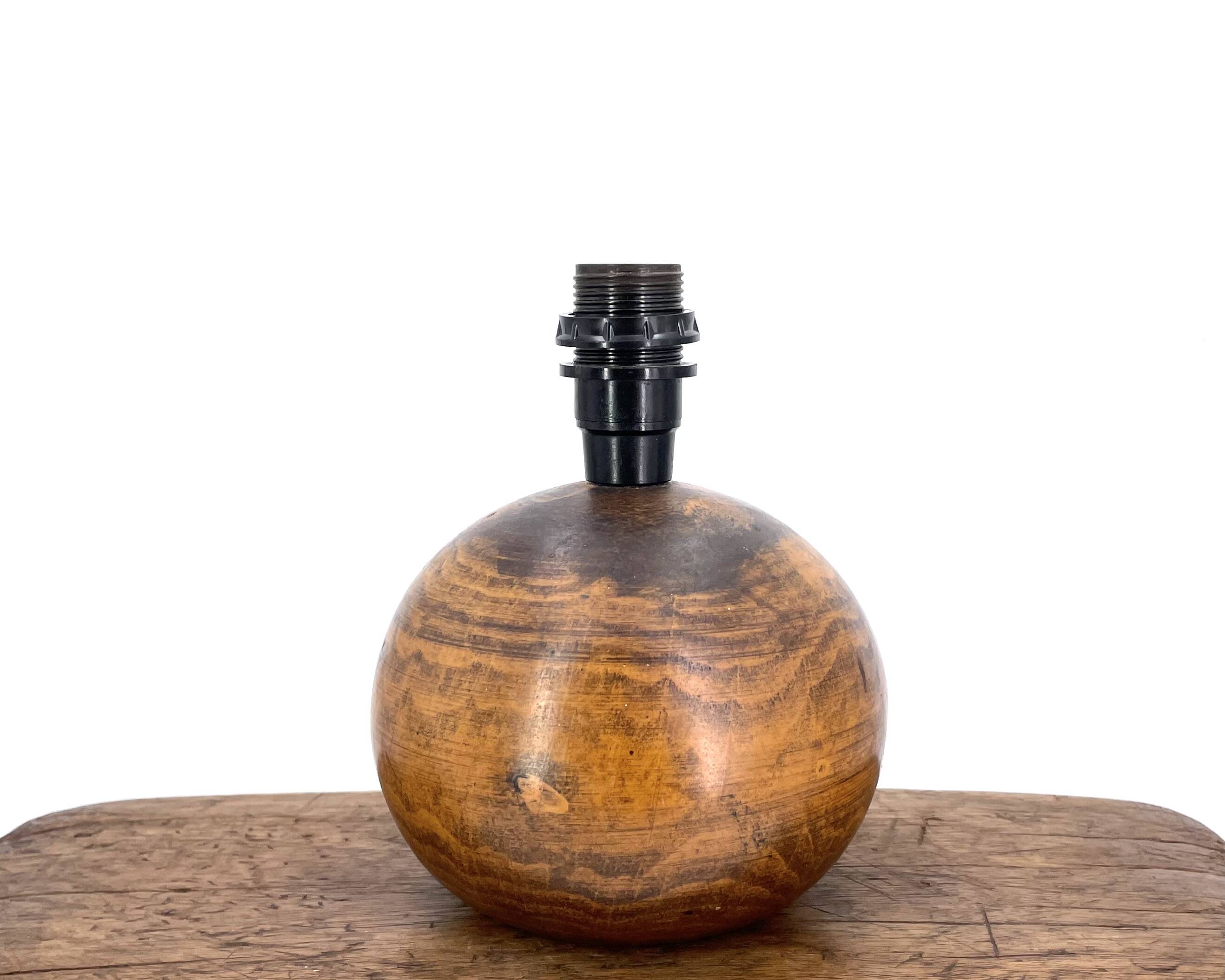 Wooden ball lamp, raffia lampshade, 1970s