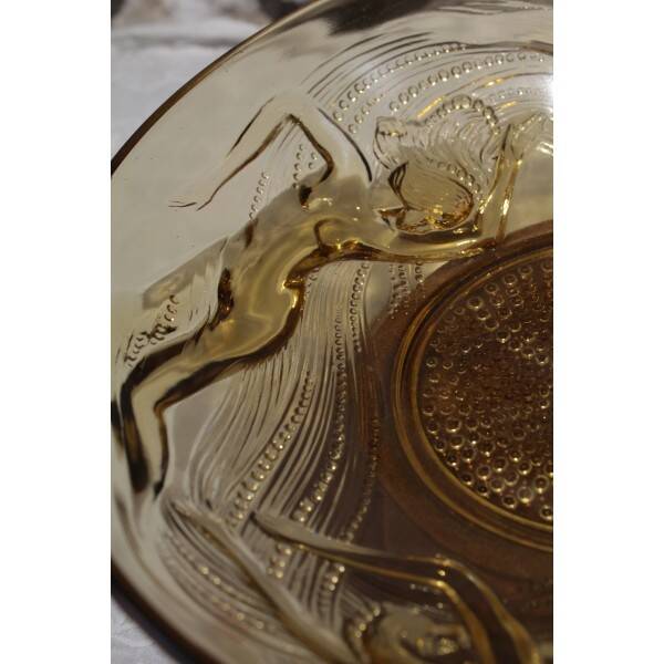 Glass coupe 'Naïades' with turned wooden Art Deco base
