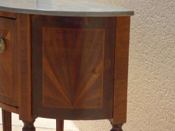 Antique half moon console-chest made by fils d'alfred wimphen in marquetry 2 drawers