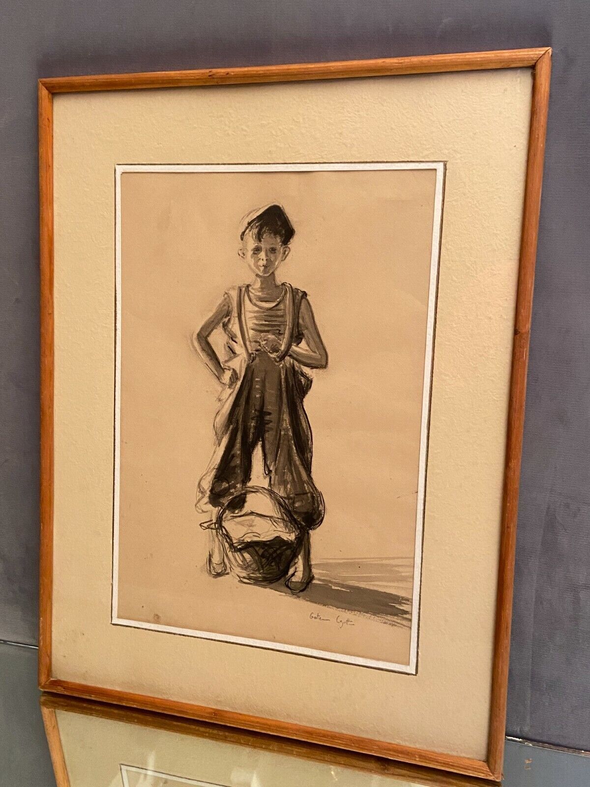 Charcoal signed titled impression of Spain period Spanish War