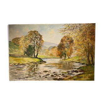 Tableau ancien , paysage signé Ken Johnson XX siècle