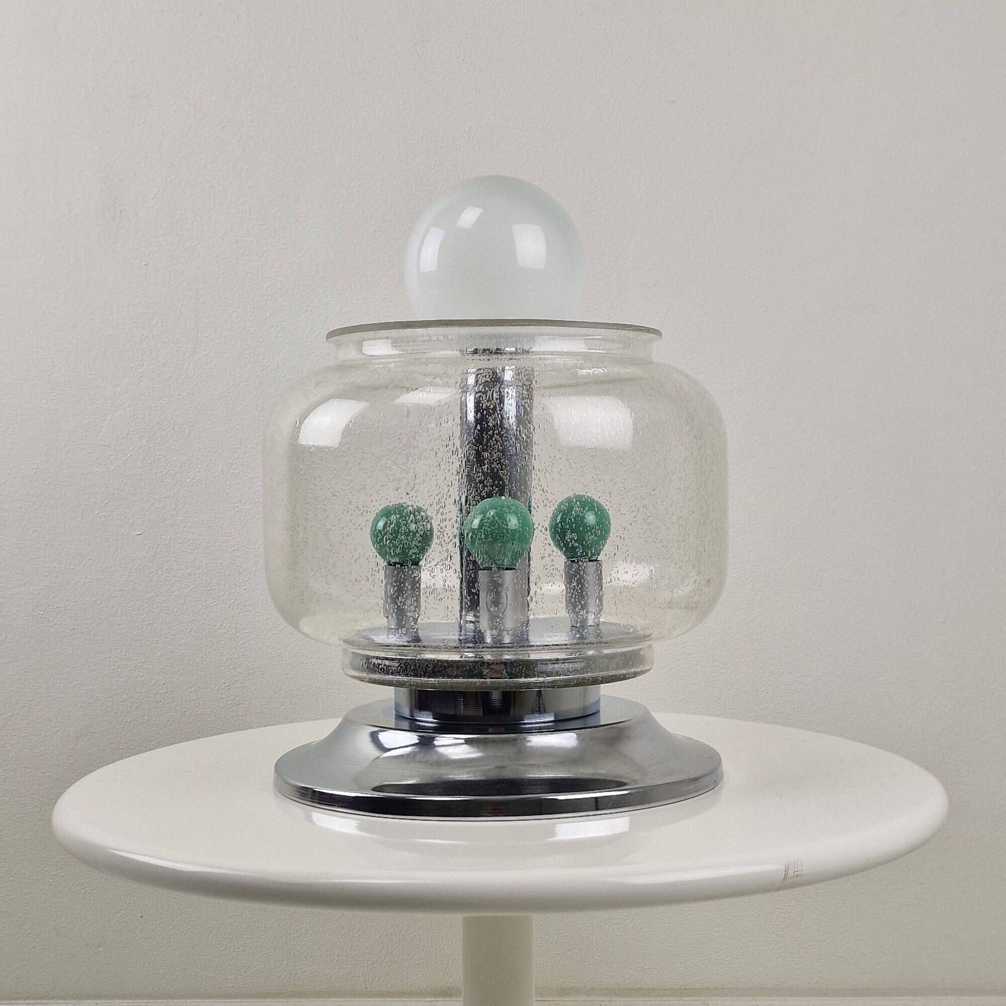 Italian Space Age Table Lamp with Effervescent Bubble Glass, 1970's