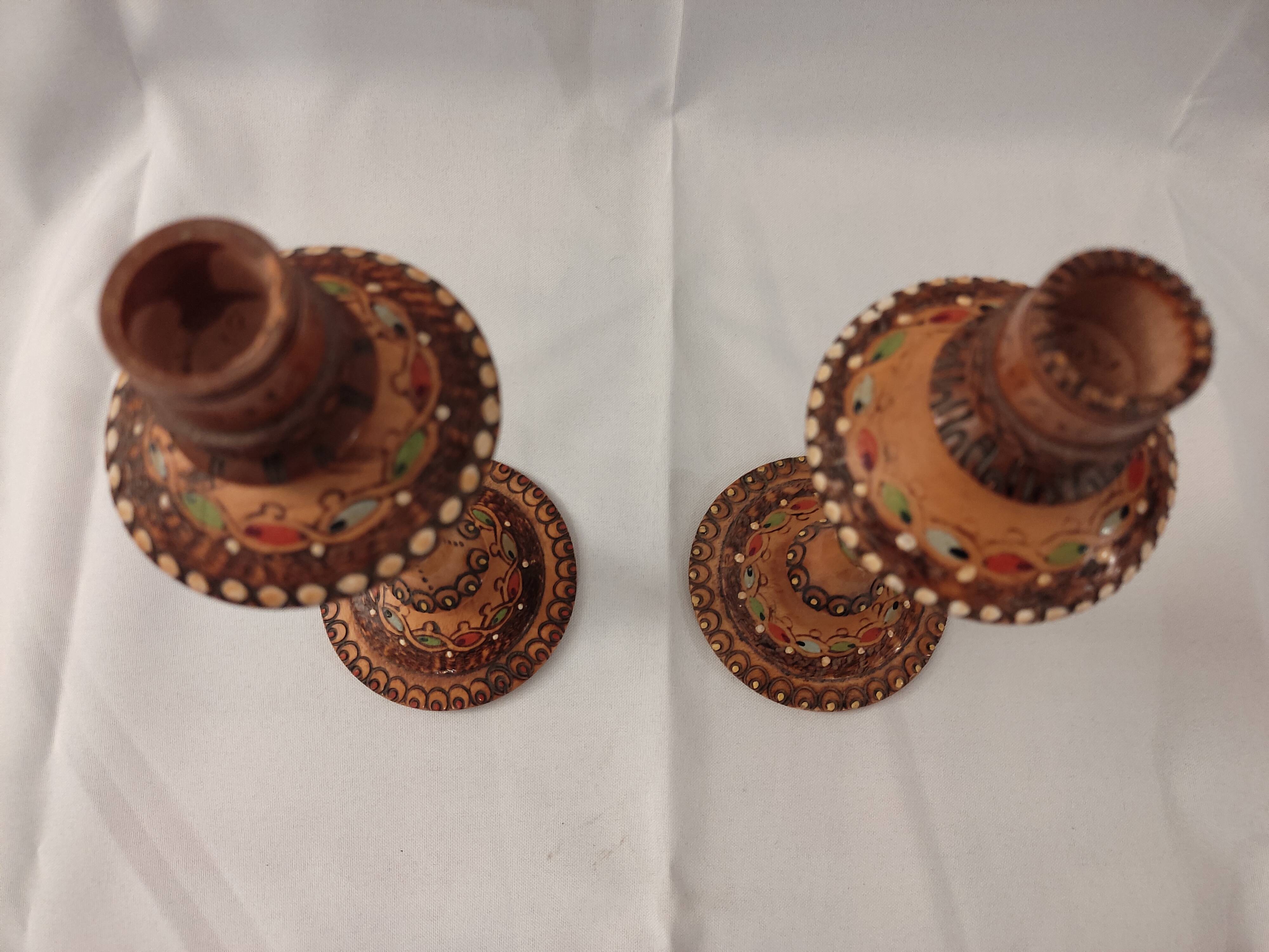 Lot of Russian wooden candle holders