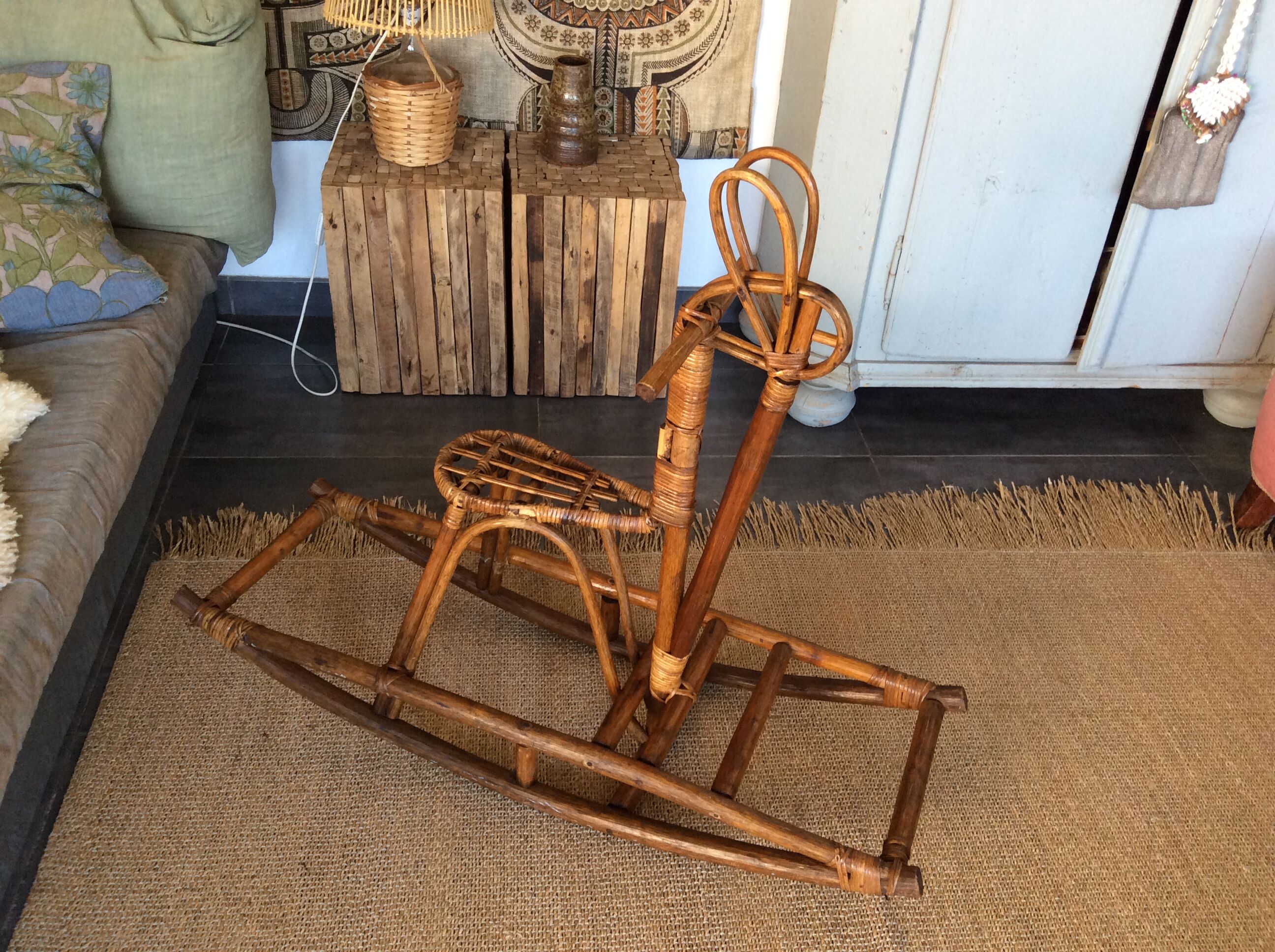 Rattan rocking horse