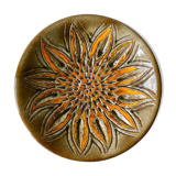 Enamelled ceramic dish, flower, Perigordine pottery, 60s