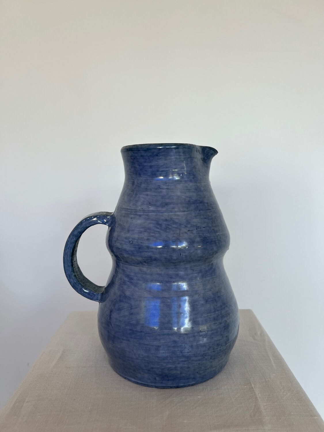 Blue vintage jug handmade pottery