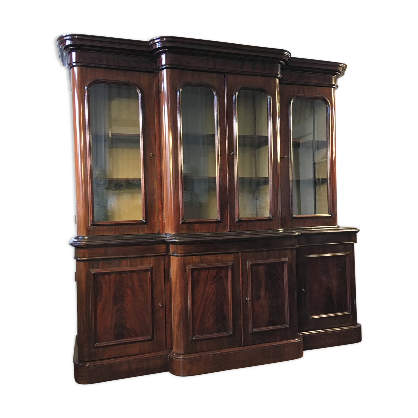 Stamped Victorian bookcase Wylie & Lochhead mahogany end XIX