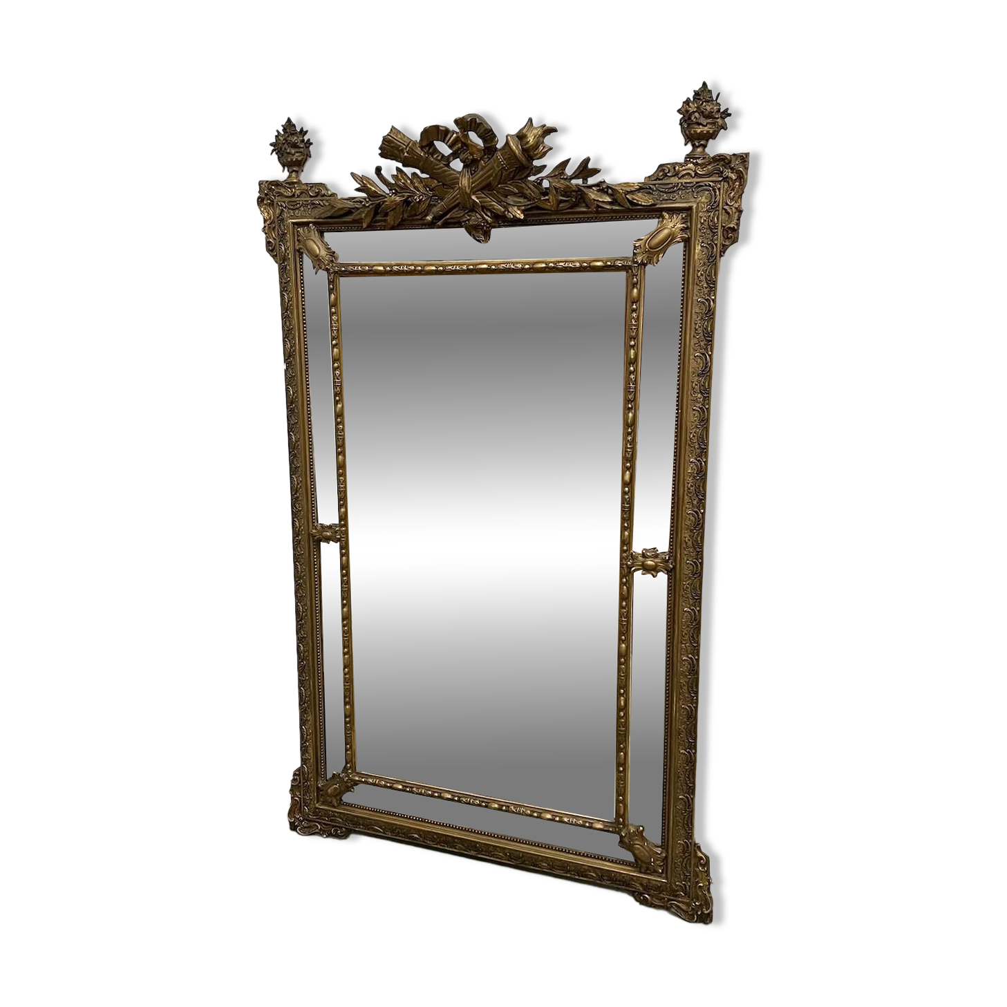 Large antique pediment mirror with parecloses