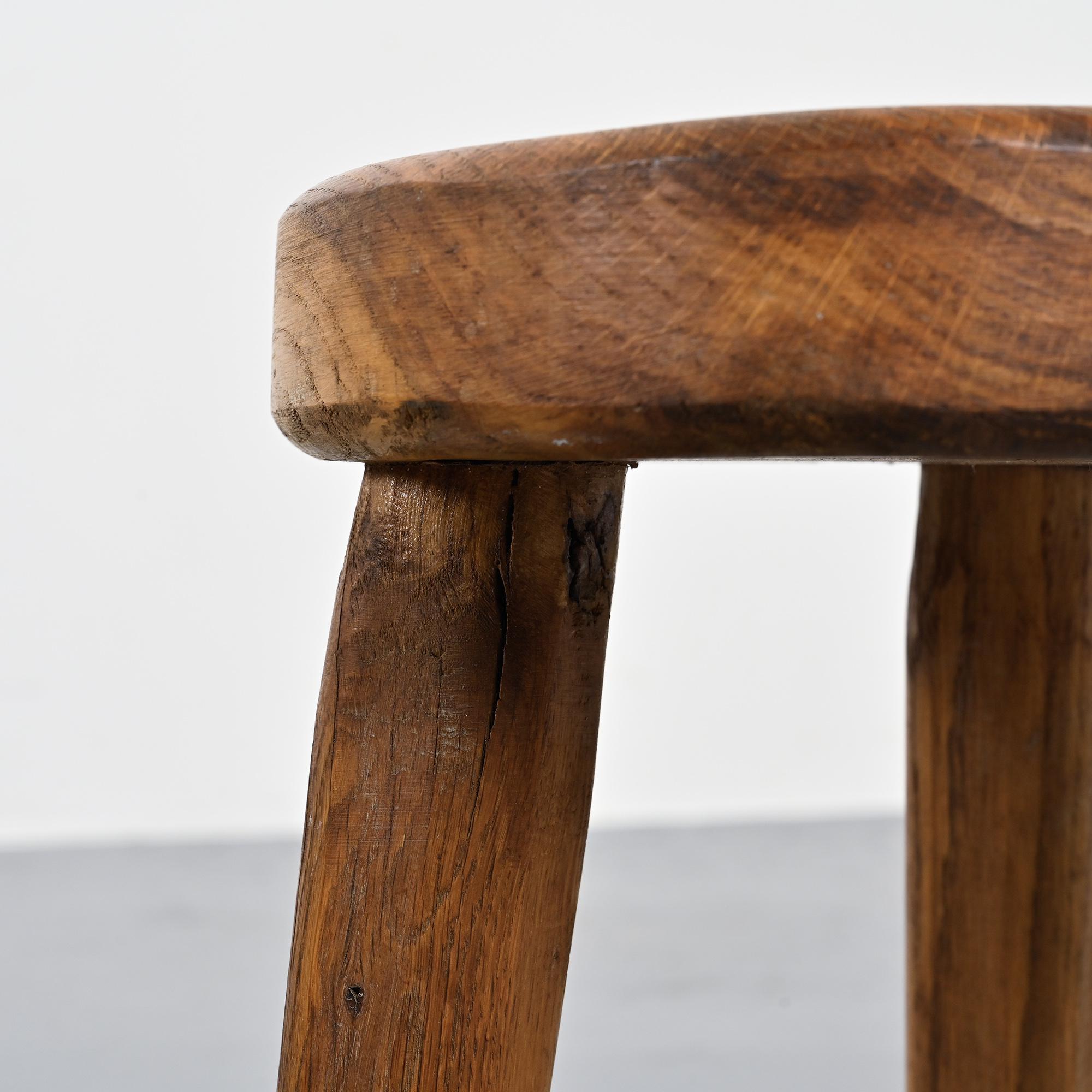 Tripod stool in solid wood, Alpine craftsmanship, 1950s.