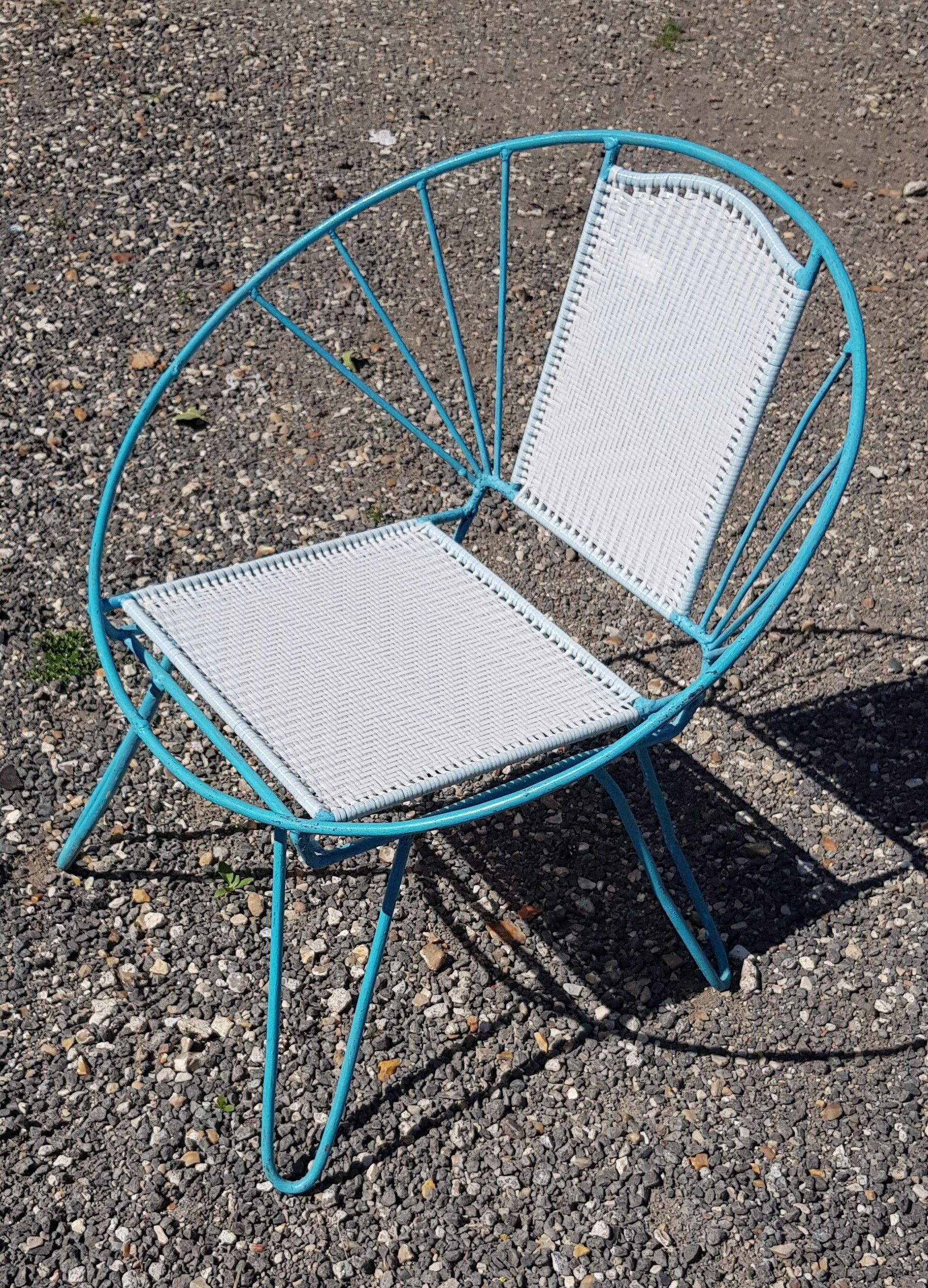 Fauteuil vintage en métal turquoise