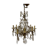 Lustre cage a seize lumières pampilles et coupelles de cristal xix siècle