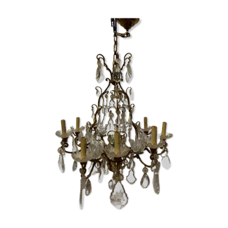 Chandelier cage with sixteen lights grapevines and crystal cups xix century