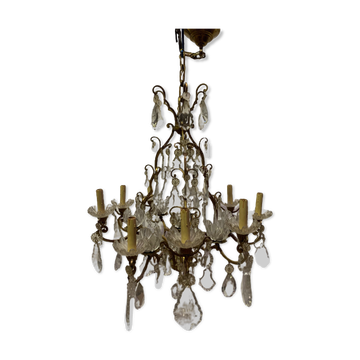 Lustre cage a seize lumières pampilles et coupelles de cristal xix siècle