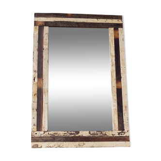Miroir rectangulaire en bois polychrome