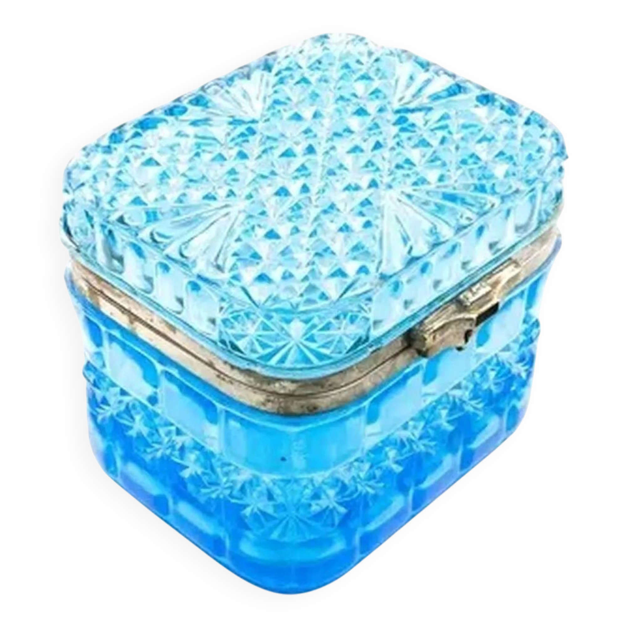 Art Deco bonbonniere, blue glass, Ząbkowice, Poland, 1930s