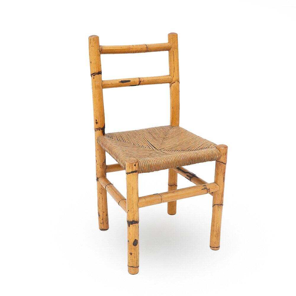 Vintage rattan and woven straw chairs, 1960s, set of 4