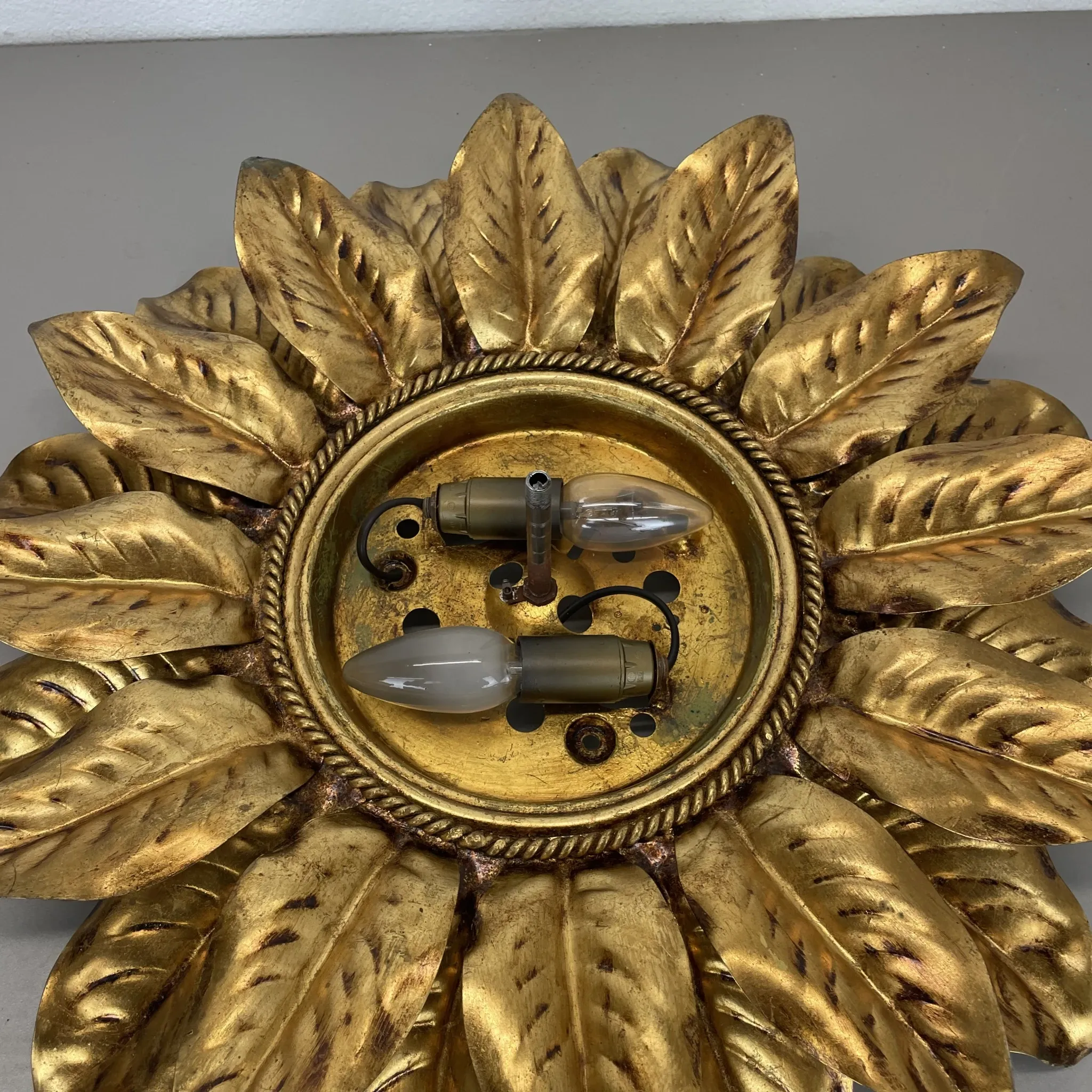 Large 55 cm golden 'florentine theatre' ceiling light by banci, florence, italy, 1970