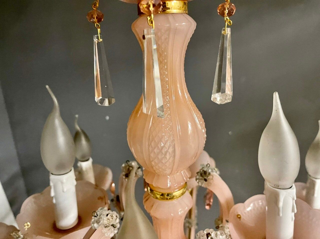 Vintage Italian Pink Opaline Murano Glass Chandelier
