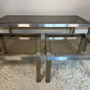 Table basse acier brossé design années 70 et gigognes