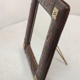 Table mirror embossed leather and bronze, Spain, 1940s