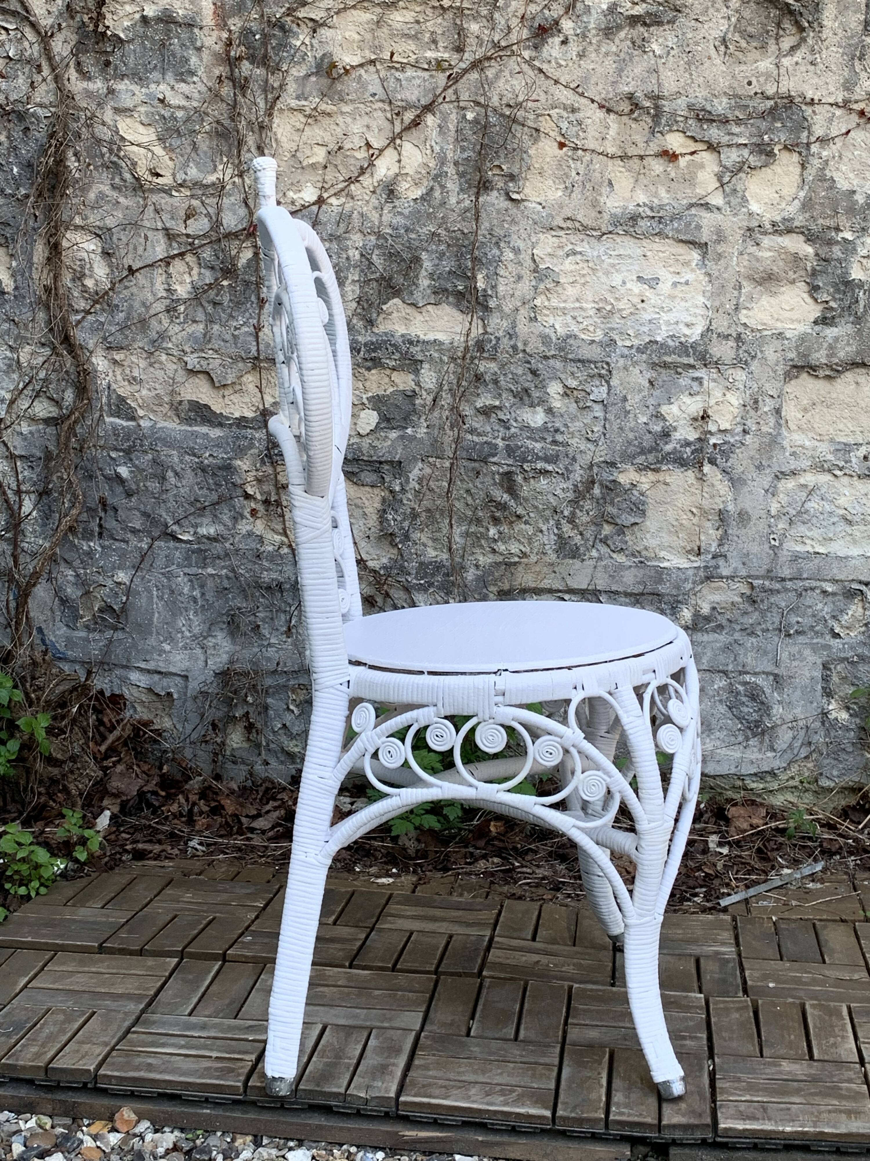 Peacock heart chair, white rattan, 1970s