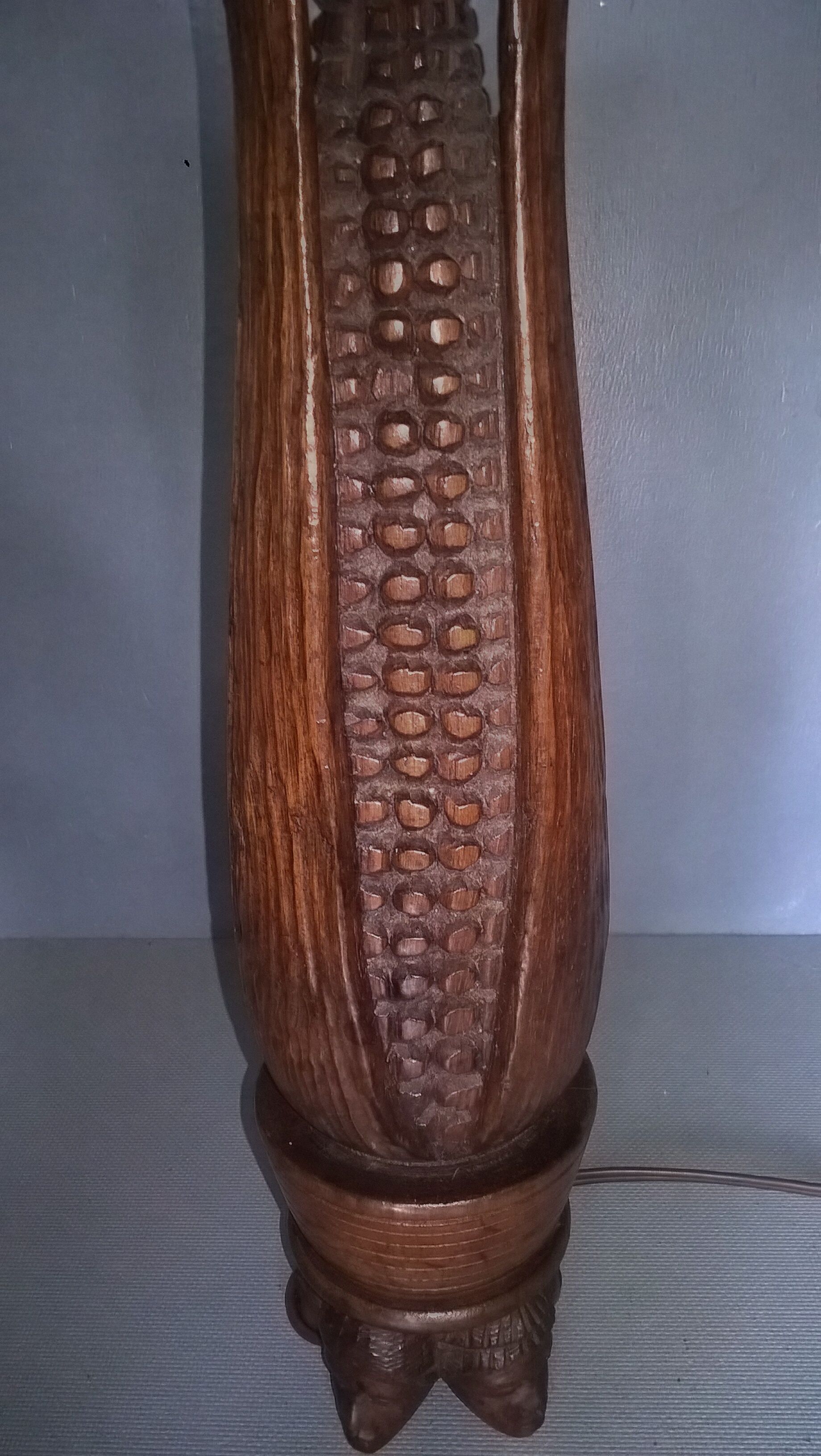 African sorghum spike lamp foot on five-faced base ~ hand carved ~ 1950s /1960