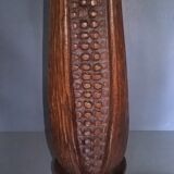 Pied de lampe africain  épi de sorgho sur socle à cinq visages ~ sculpté main ~ années 1950 /1960